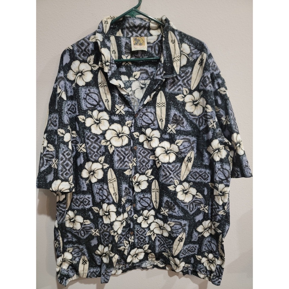 Winnie Fashion made in Hawaii mens‎ Blue button up casual shirt size 4XL